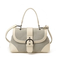 Retro grey suede and cream leather patchwork handbag with silver clasp and top handle - Beige