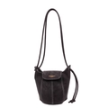 Bolso cubo chic de ante gris oscuro con costuras en contraste y letras doradas de moda - Café Oscuro