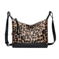 Sac à main léopard marron avec bordures en cuir noir et longues franges élégantes - Marron