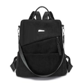 Mochila negra de pana para mujer con correas de cuero elegantes y logo metálico - Negro