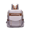 Mochila para mujer en gris púrpura de tela Oxford con detalles en cuero marrón y amplia - Caqui