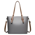 Bolso tote grande gris con correas marrones y cuero texturizado para mujer - Gris
