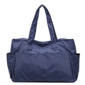 Borsa tote trapuntata a quadretti blu scuro con tasche laterali per shopping e pendolari - Blu