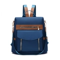Mochila de nylon oxford azul marino con ribete de cuero marrón y diseño antirrobo con cremallera - Azul