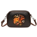 Sac bandoulière vintage marron avec relief éléphant coloré et double zip - Noir