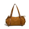 Borsa tote marrone vintage in ecopelle con spalline regolabili e borchie metalliche - Marrone