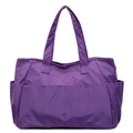 Purple plaid tote bag with large front pockets and dual handles for women - Purple