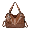 Brown vintage large capacity shoulder bag with double tassel charms and handles - Yellow