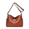 Brown faux leather crossbody bag with diamond quilting and multi-zipper compartments - Caramel color