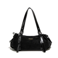 Borsa a spalla vintage nera in camoscio con cinturini in pelle e logo Suvora - Nero