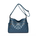 Blue soft leather quilted crossbody bag for women with dual front zipper pockets - Dark Blue