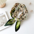 Pleated square scarf with floral print in beige and green, styled as a hair band - Green Border Butterfly Flower