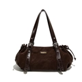 Minimalist dark brown Boston handbag in soft matte leather finish for women - Brown