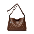 Dark brown quilted faux leather crossbody bag with dual front zippers and side pockets - Dark Brown