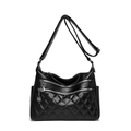 Black pebbled leather crossbody bag with quilted pattern and dual silver zippers - Classic Black