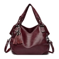 Burgundy faux leather tote bag with tassels and adjustable shoulder strap - Burgundy
