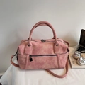 Bolso tote grande rosa vintage en cuero PU veteado con asas y correa de hombro ajustable - Rosa