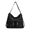 Borsa a tracolla in nylon nero con doppie tasche frontali con zip e tracolla regolabile - Nero
