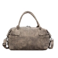 Bolso Boston retro gris de gran capacidad con correa de hombro y textura vintage - Caqui
