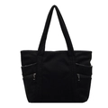 Borsa tote in velluto a coste nero da donna con tasche laterali a cerniera e texture - Nero