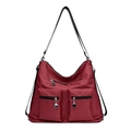 Borsa a tracolla da donna in nylon bordeaux con tasche multiple e finiture in argento - Rosso