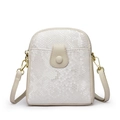 Minimalist cream white crossbody bag with faux snakeskin texture and gold hardware - White