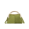Sacoche en daim vert herbe avec cadre métallique vintage et poignée en bois foncé - Vert