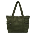 Borsa tote in velluto a coste verde scuro con due tasche anteriori con cerniera - Verde