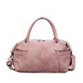 Bolso de mano retro rosa grande en cuero mate con asas dobles y correa de bandolera - Rosa