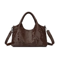 Deep brown snake pattern tote bag with trapezoid design and detachable strap - Brown