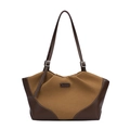 Retro contrast color canvas tote bag with leather trim and adjustable shoulder straps - Yellow