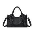 Fashionable black snake-pattern embossed tote bag with dual handles and silver hardware - Black