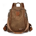 Brown vintage canvas backpack for women with a decorative geometric shoulder strap - Brown