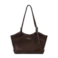 Grande borsa tote retrò in patchwork di pelle e tessuto marrone scuro a contrasto - Marrone