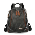 Vintage grey canvas backpack with brown leather trim and chevron patterned straps - Black