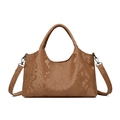 Retro brown snake-embossed handbag with dual handles and adjustable shoulder strap - Yellow Brown