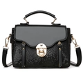 Bolso bandolera negro para mujer en piel de serpiente sintética con cierre dorado - Negro