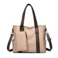 Sac fourre-tout rétro en cuir souple bicolore avec petite pochette et bandoulière - Kaki