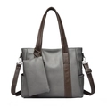 Ensemble de sacs cabas rétro en cuir souple contrasté avec bandoulière amovible - Gris