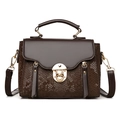 Bolso bandolera retro marrón oscuro con estampado de serpiente y cierre dorado - Marrón