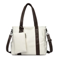 Sac fourre-tout vintage en cuir souple beige et marron avec petite pochette - Blanc