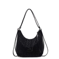 Black leopard print hobo bag in faux pony hair with round buckle and shoulder strap - Black