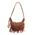 Sac hobo rétro en daim marron avec longues franges et détail de charme de perles - Kaki