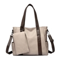 Sac fourre-tout vintage en cuir kaki avec poignées marron et pochette amovible - Abricot
