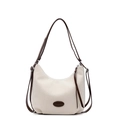 Minimalist cream white shoulder bag with dark brown straps and oval leather patch - Off White
