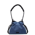 Borsa a secchiello in denim blu con coulisse a pieghe e manico a spirale nero - Blu Con Manico Nero