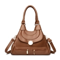 Sac à bandoulière en cuir PU plissé marron avec boucle dorée et design à trois couches - Marron Jaune