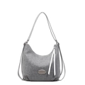 Grey leopard print hobo shoulder bag with white tassels and suede finish for women - Silver