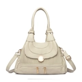 Cream pleated shoulder bag with gold metal rings and adjustable strap detail - Off White