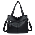 Black pebbled leather tote bag with silver hardware and detachable crossbody strap - Black